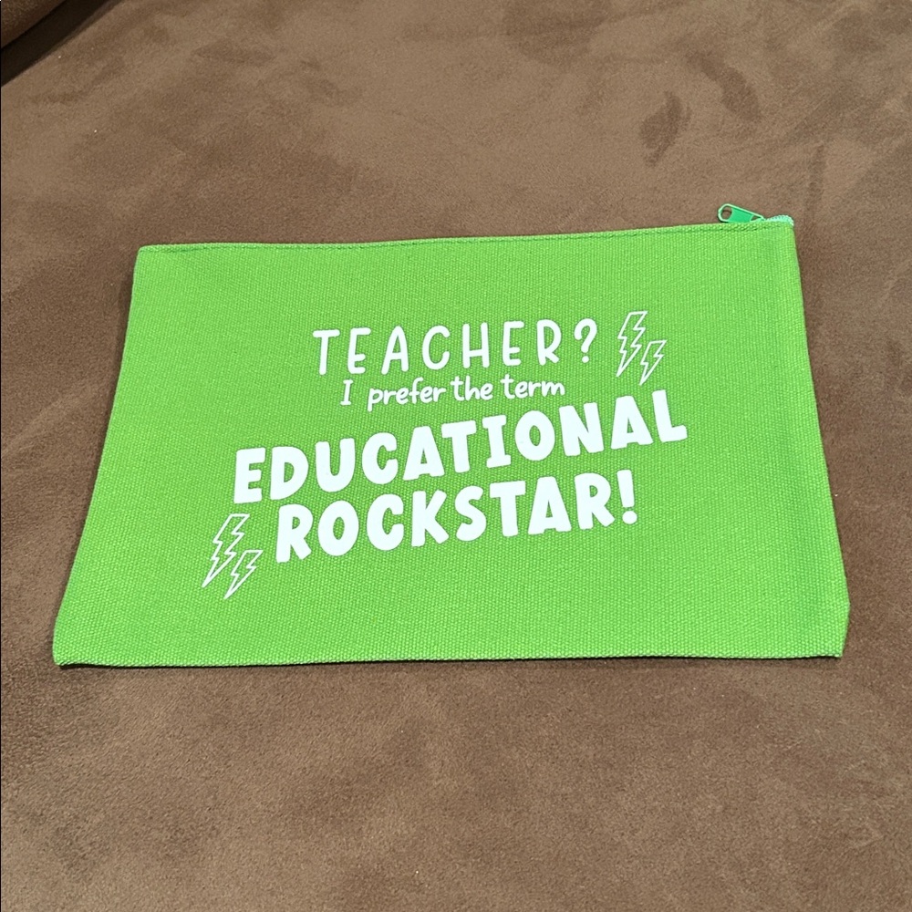 Teacher Themed Green Canvas Gift  Pouch NWOT